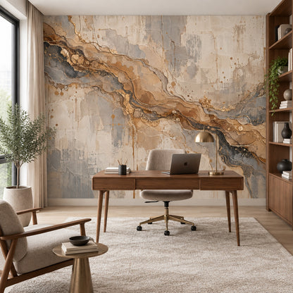 Wavy Marble Veins Wallpaper Gold Line Concrete Texture Wall Mural