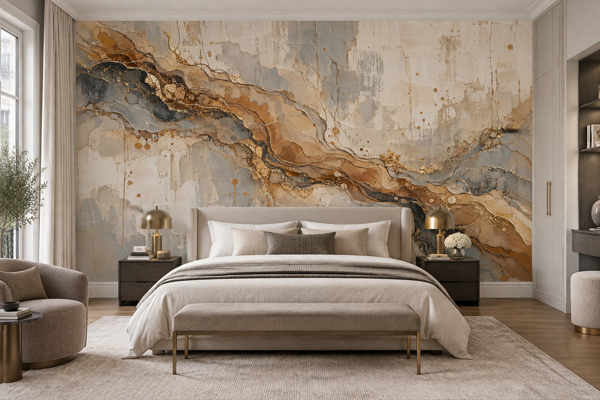 Wavy Marble Veins Wallpaper Gold Line Concrete Texture Wall Mural