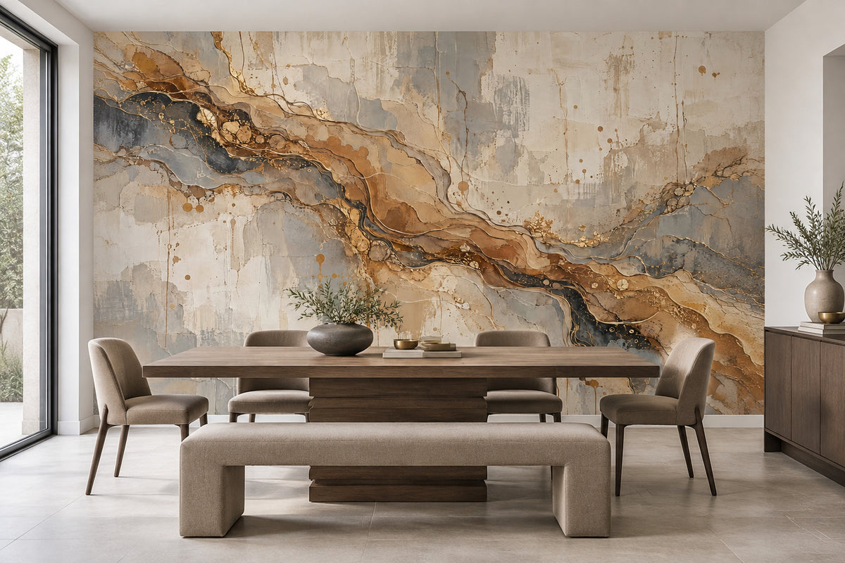 Wavy Marble Veins Wallpaper Gold Line Concrete Texture Wall Mural