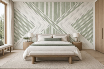 Sage Green Diagonal Stripes Wallpaper Modern Geometric Wall Mural