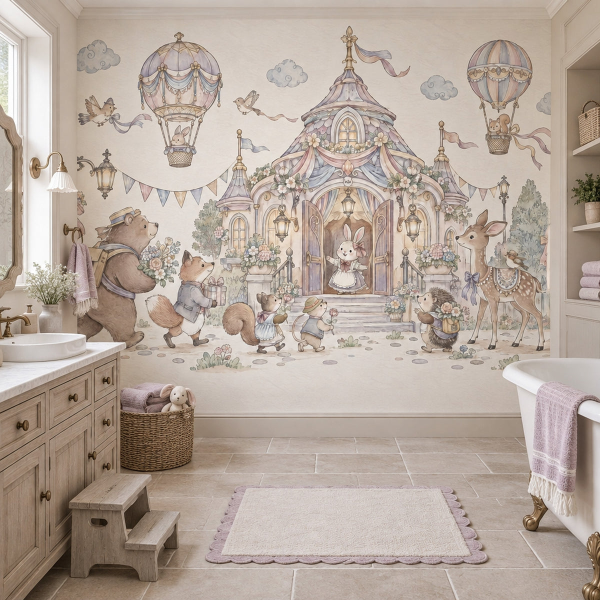 Fairy Tale Castle Animals Wallpaper Watercolor Kids Wall Mural