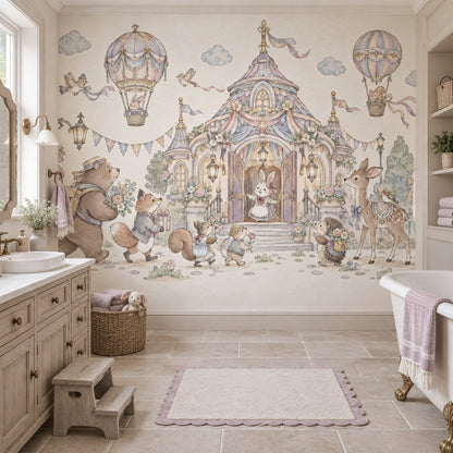 Fairy Tale Castle Animals Wallpaper Watercolor Kids Wall Mural