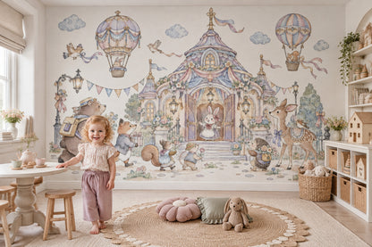 Fairy Tale Castle Animals Wallpaper Watercolor Kids Wall Mural