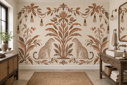 Symmetrical Leopards Wallpaper Tropical Botanical Wall Mural