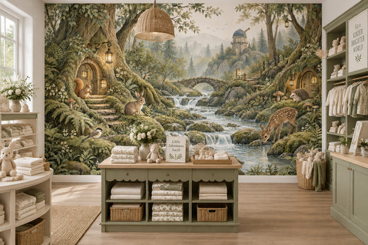 Enchanted Forest Tree Cottages Wallpaper Storybook Woodland Wall Mural