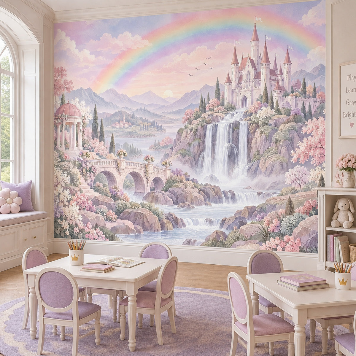Fairy Tale Castle Wallpaper Pastel Rainbow Wall Mural
