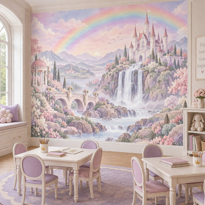 Fairy Tale Castle Wallpaper Pastel Rainbow Wall Mural