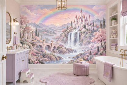 Fairy Tale Castle Wallpaper Pastel Rainbow Wall Mural