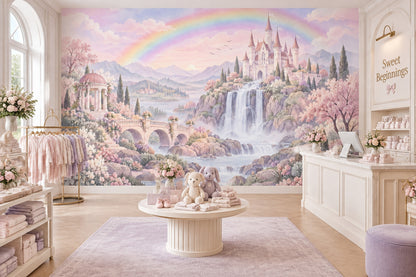 Fairy Tale Castle Wallpaper Pastel Rainbow Wall Mural