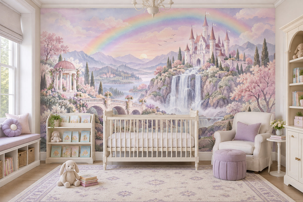 Fairy Tale Castle Wallpaper Pastel Rainbow Wall Mural