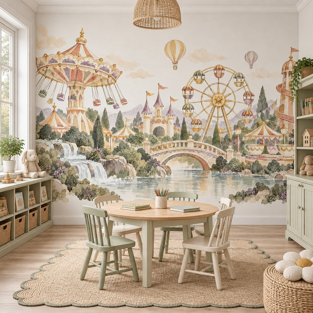 Fairytale Amusement Park Wallpaper Pastel Storybook Wall Mural