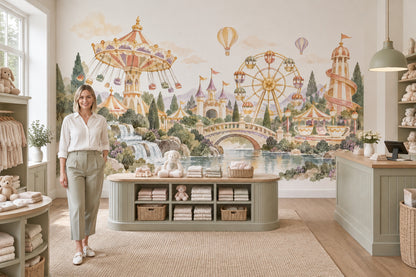 Fairytale Amusement Park Wallpaper Pastel Storybook Wall Mural