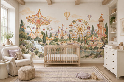 Fairytale Amusement Park Wallpaper Pastel Storybook Wall Mural