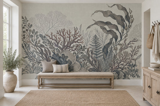 Vintage Seaweed And Coral Wallpaper Coastal Underwater Wall Mural