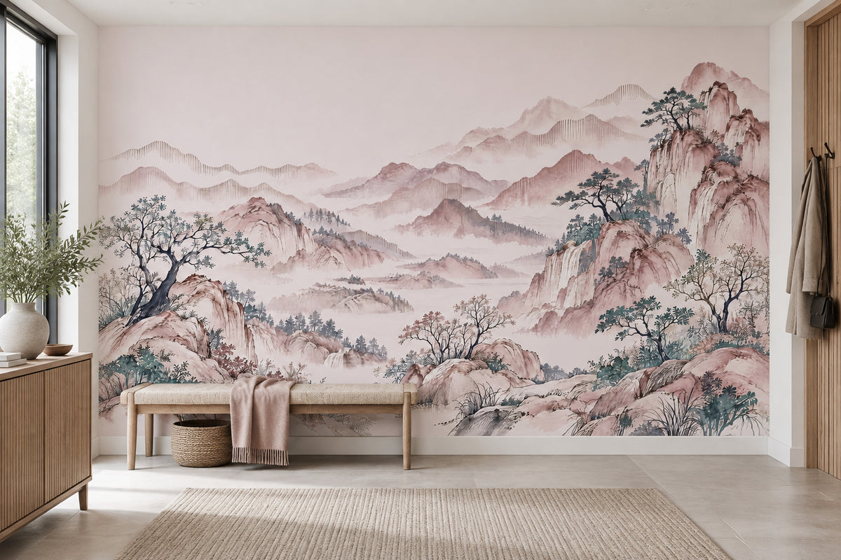 Misty Mountains Wallpaper East Asian Landscape Wall Mural