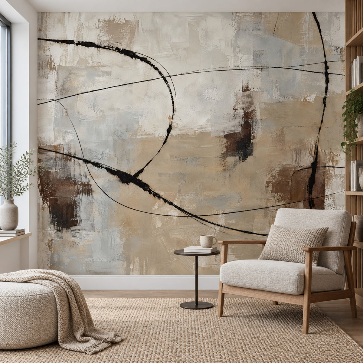 Layered Neutral Brushstrokes Wallpaper Modern Geometric Wall Mural