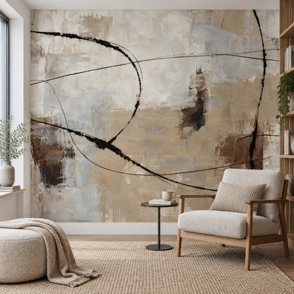 Layered Neutral Brushstrokes Wallpaper Modern Geometric Wall Mural