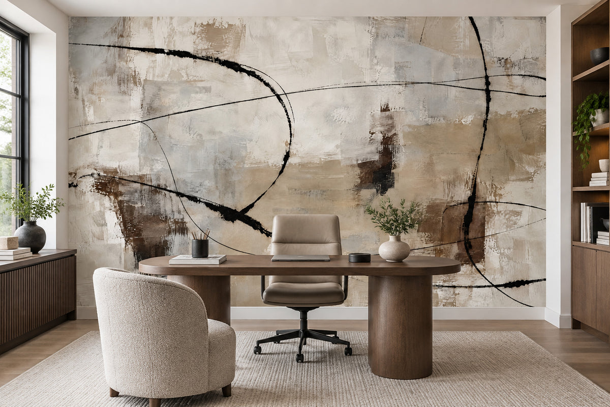 Layered Neutral Brushstrokes Wallpaper Modern Geometric Wall Mural
