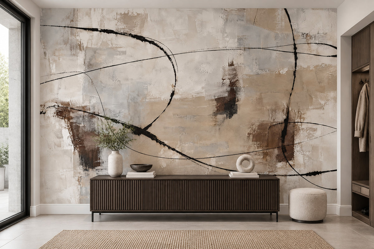 Layered Neutral Brushstrokes Wallpaper Modern Geometric Wall Mural