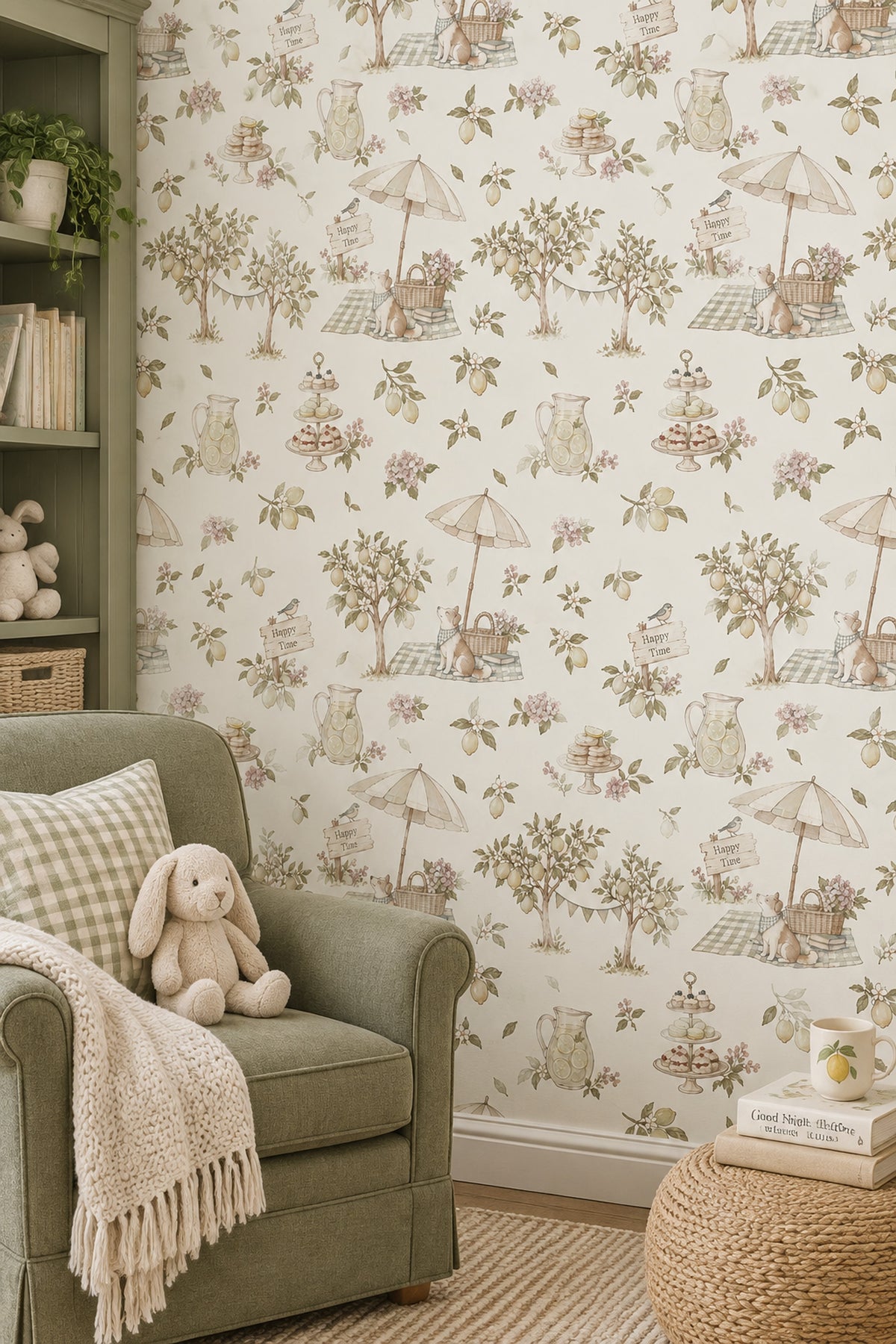 Lemon Garden Picnic Wallpaper Pastel Watercolor