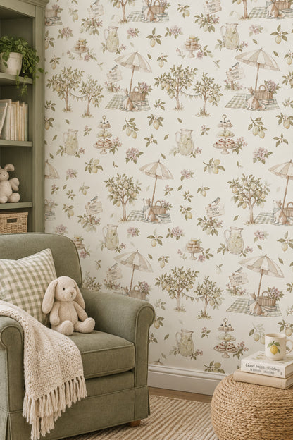 Lemon Garden Picnic Wallpaper Pastel Watercolor