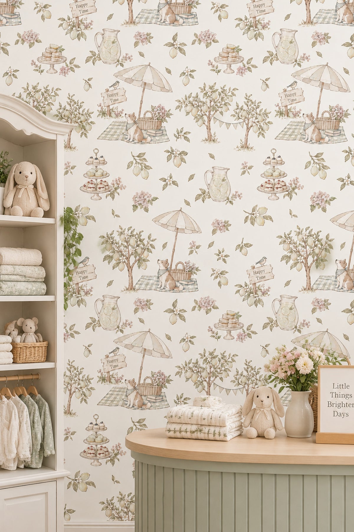 Lemon Garden Picnic Wallpaper Pastel Watercolor