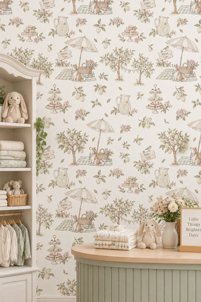 Lemon Garden Picnic Wallpaper Pastel Watercolor