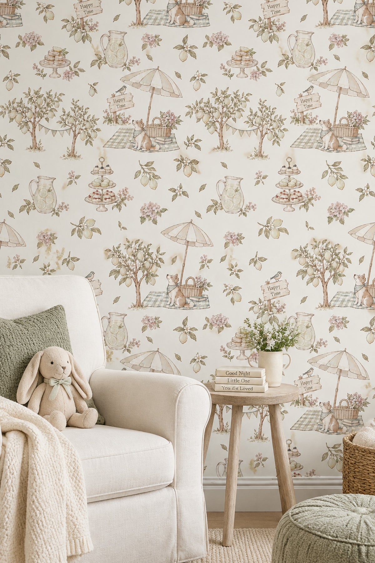 Lemon Garden Picnic Wallpaper Pastel Watercolor