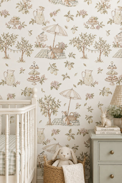 Lemon Garden Picnic Wallpaper Pastel Watercolor