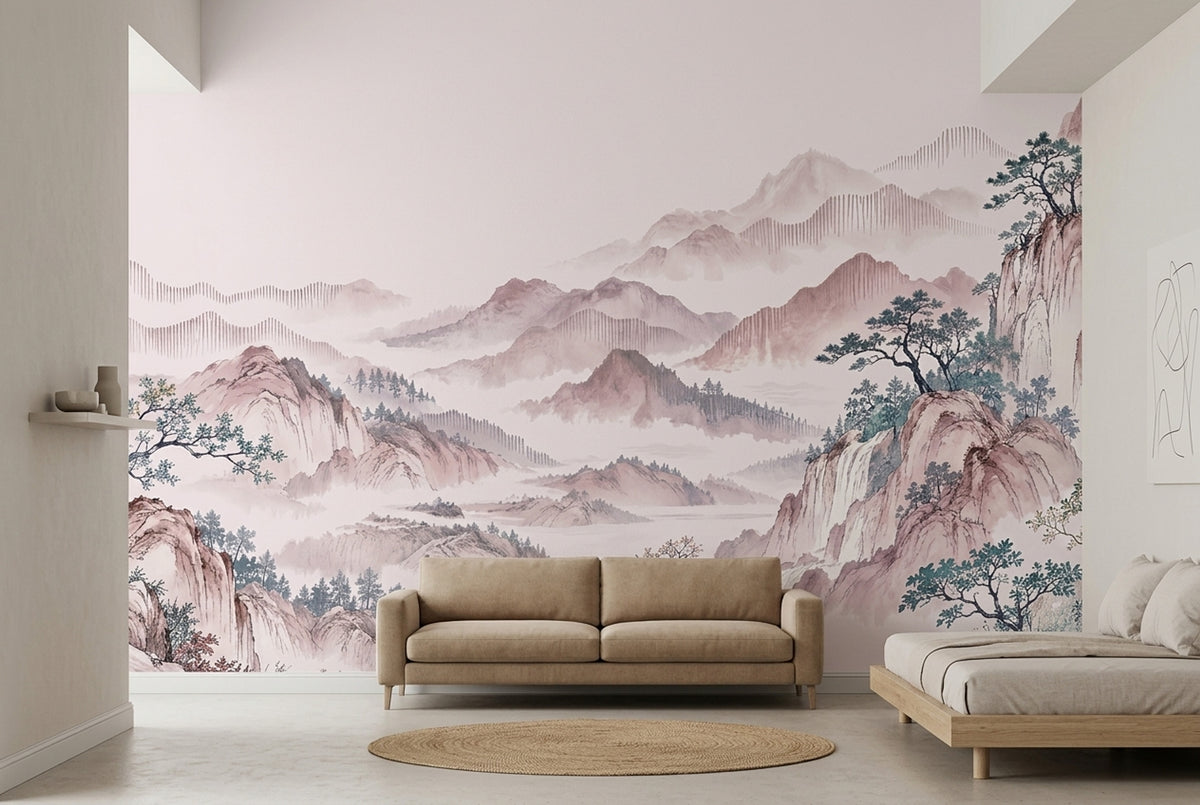 Misty Mountains Wallpaper East Asian Landscape Wall Mural