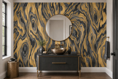 Gold Wood Grain Wallpaper Charcoal Veined Wall Mural