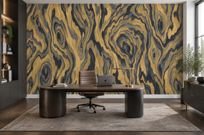 Gold Wood Grain Wallpaper Charcoal Veined Wall Mural