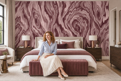 Pink Wood Grain Wallpaper Burgundy Organic Lines Wall Mural