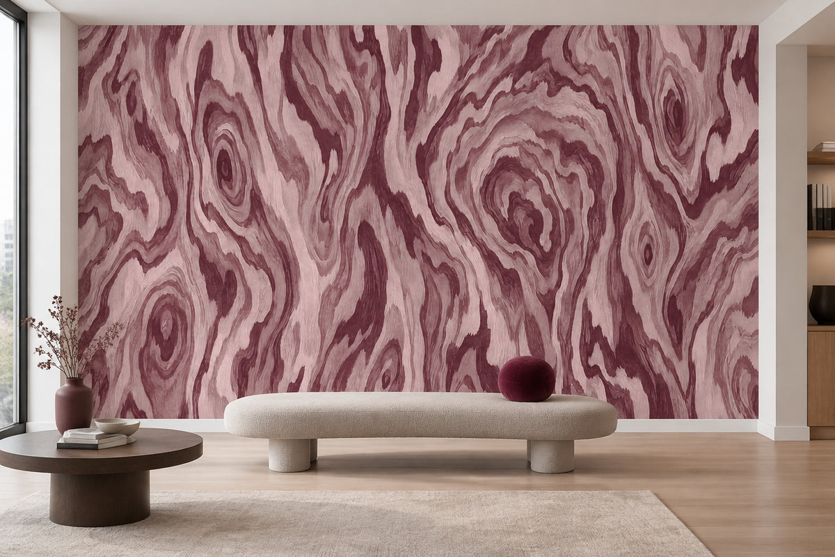 Pink Wood Grain Wallpaper Burgundy Organic Lines Wall Mural