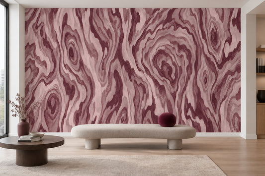 Pink Wood Grain Wallpaper Burgundy Organic Lines Wall Mural