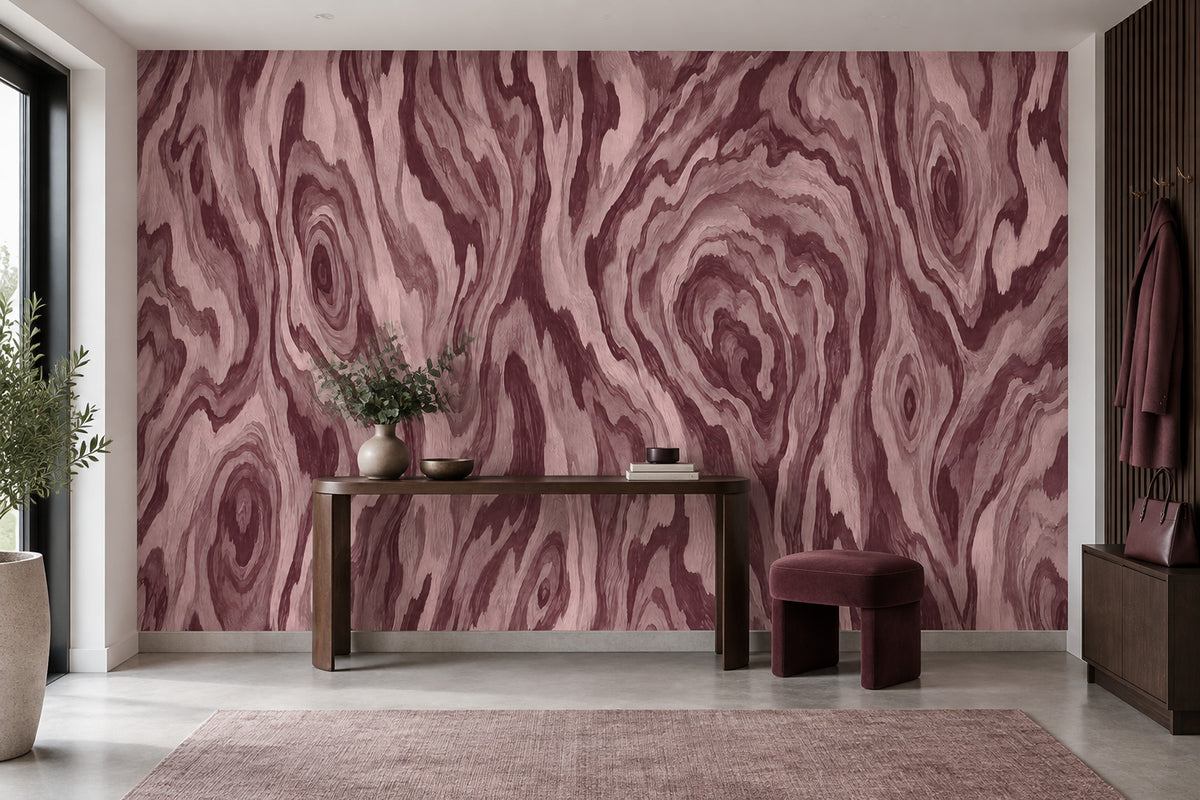 Pink Wood Grain Wallpaper Burgundy Organic Lines Wall Mural