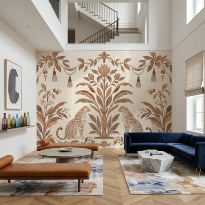 Symmetrical Leopards Wallpaper Tropical Botanical Wall Mural