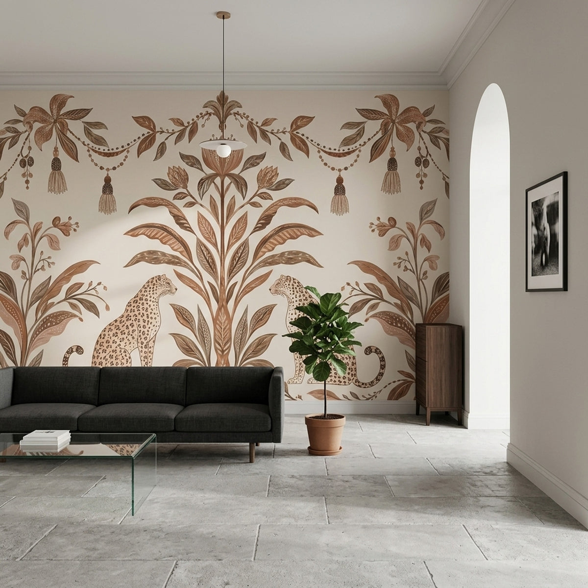 Symmetrical Leopards Wallpaper Tropical Botanical Wall Mural