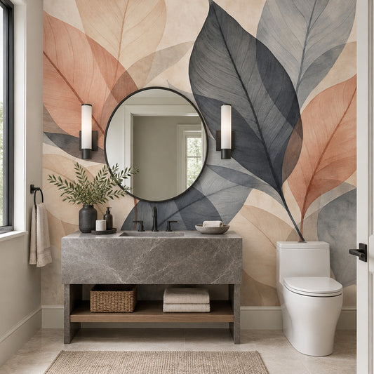Translucent Layered Leaves Wallpaper Neutral Watercolor Wall Mural