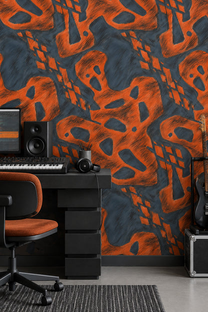 Abstract Organic Shapes Wallpaper Orange And Dark Navy