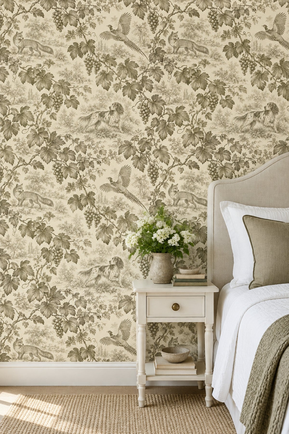 Grapevine Fox And Pheasant Toile Wallpaper Sepia Cream