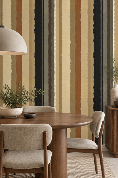 Vertical Earthy Stripes Wallpaper Textured Linen Neutrals