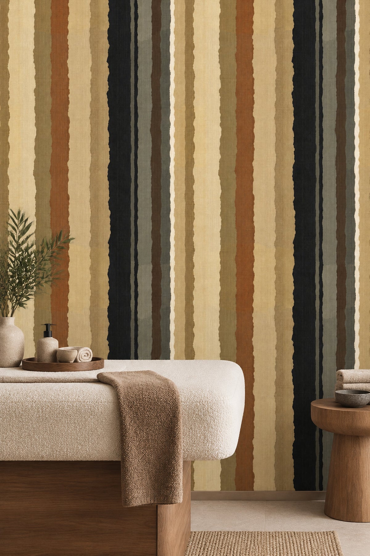 Vertical Earthy Stripes Wallpaper Textured Linen Neutrals