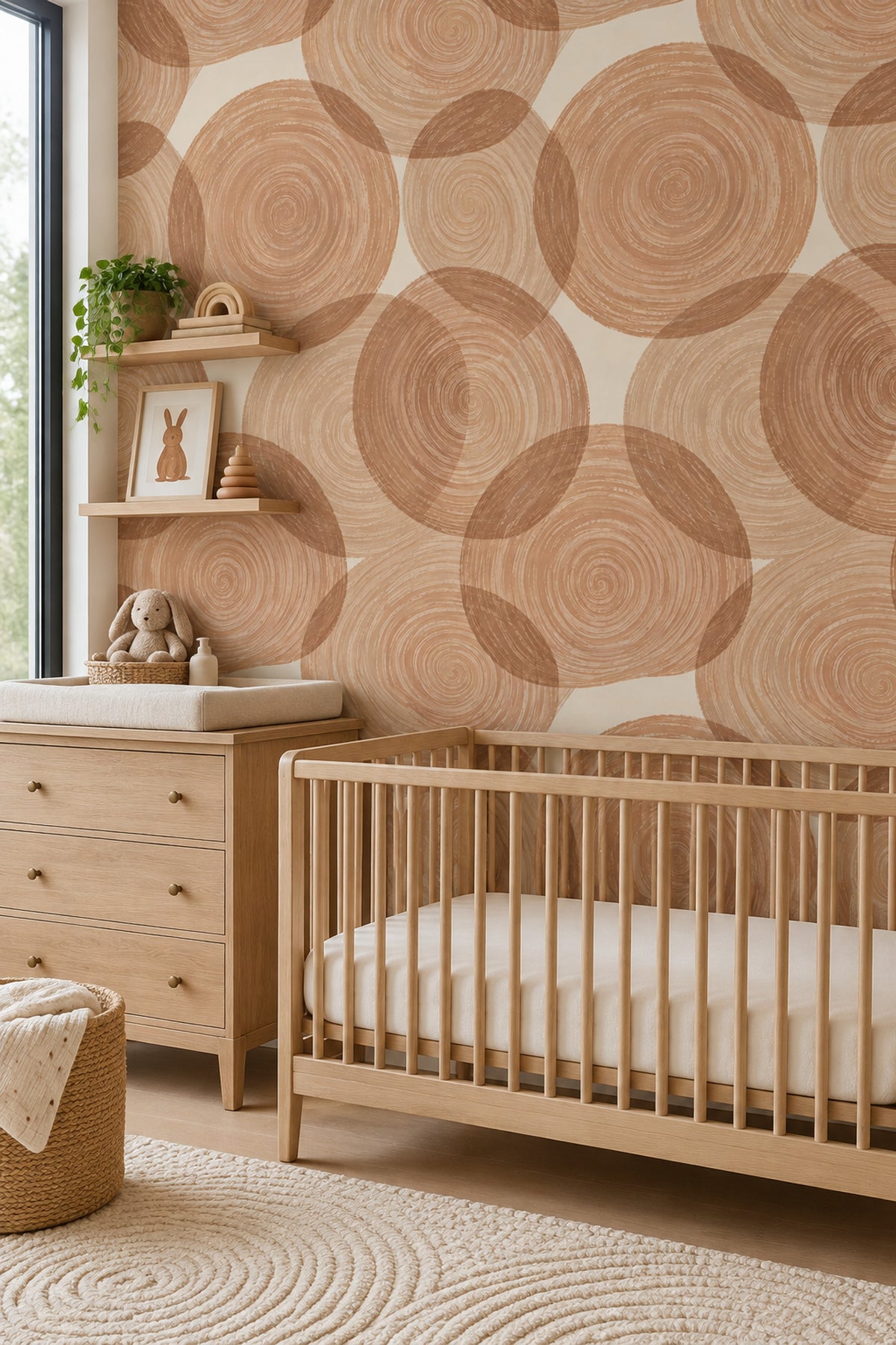 Overlapping Abstract Circles Wallpaper Spiral Brushstroke Beige Tan