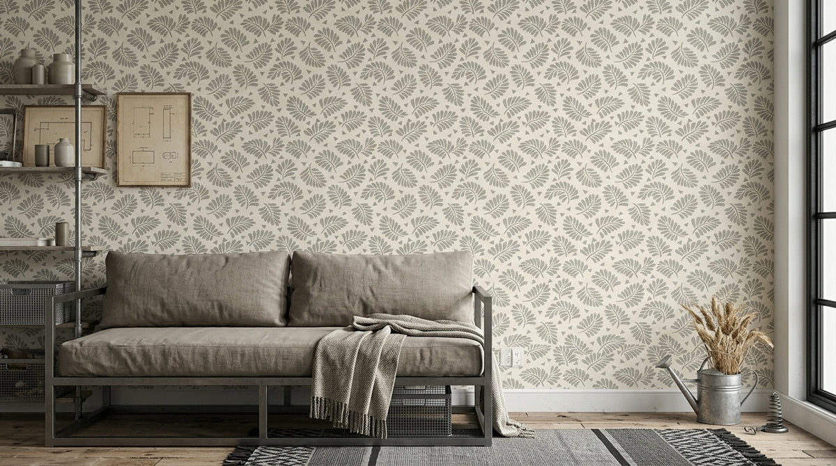 Tropical Leaf Fronds Wallpaper Cream Minimalist Pattern