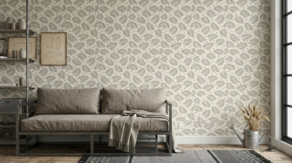 Tropical Leaf Fronds Wallpaper Cream Minimalist Pattern