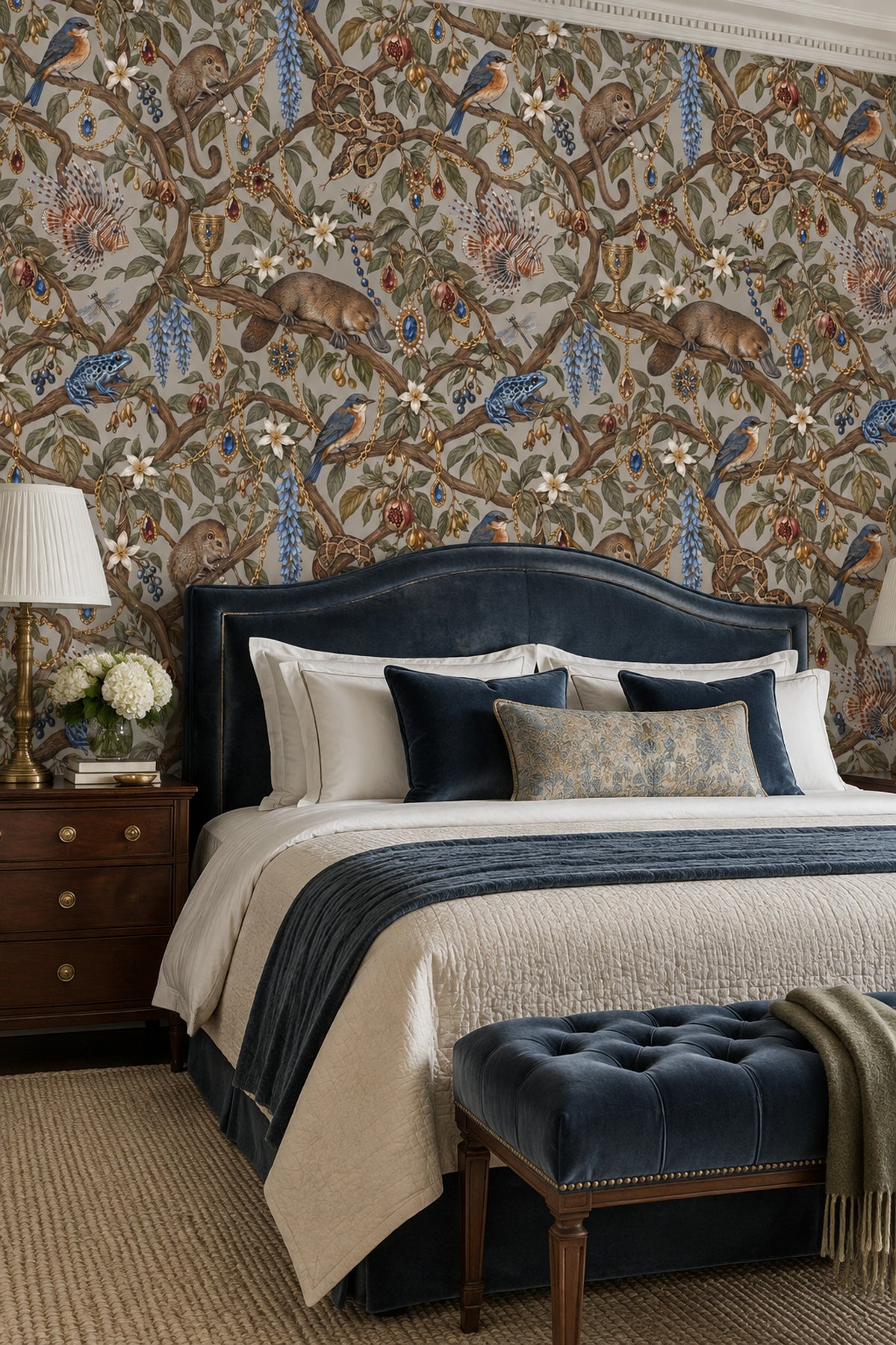Jungle Vines And Birds Wallpaper Maximalist Muted Green