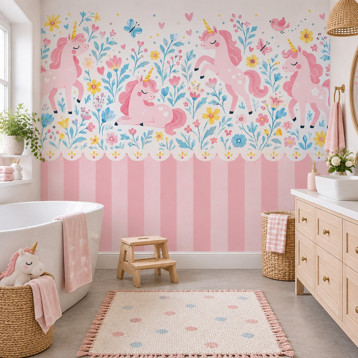 Pink Unicorns Wallpaper Pastel Fairy Tale Wall Mural