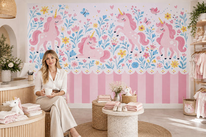 Pink Unicorns Wallpaper Pastel Fairy Tale Wall Mural