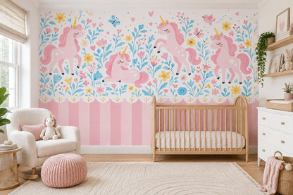 Pink Unicorns Wallpaper Pastel Fairy Tale Wall Mural